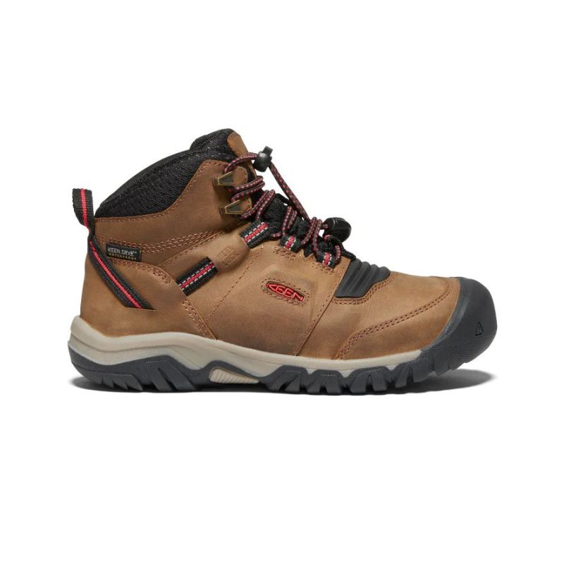 Neu Eingetroffen Keen Ridge Flex Waterproof Stiefel fur Jugendliche-Bison/Red Carpet