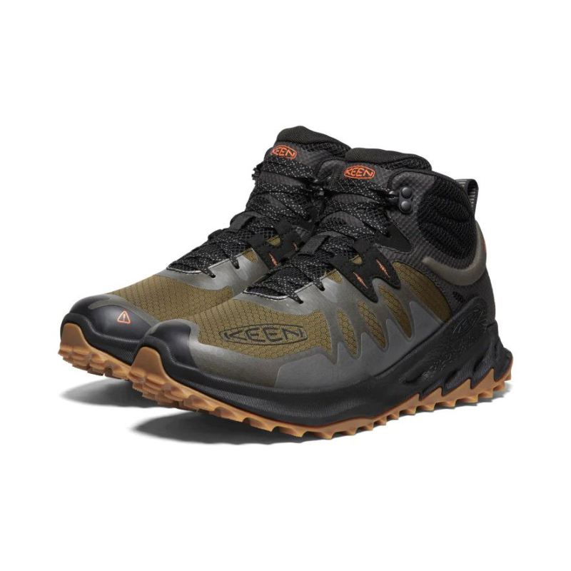 Neu Eingetroffen Keen Zionic Waterproof Wanderstiefel fur Herren-Dark Olive/Scarlet Ibis