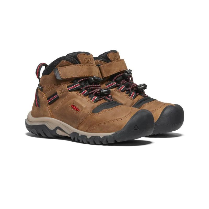 Neu Eingetroffen Keen Ridge Flex Waterproof Stiefel fur jungere Kinder-Bison/Red Carpet